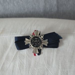 Navy Ribbon Lapel Silver Emblem Brooches